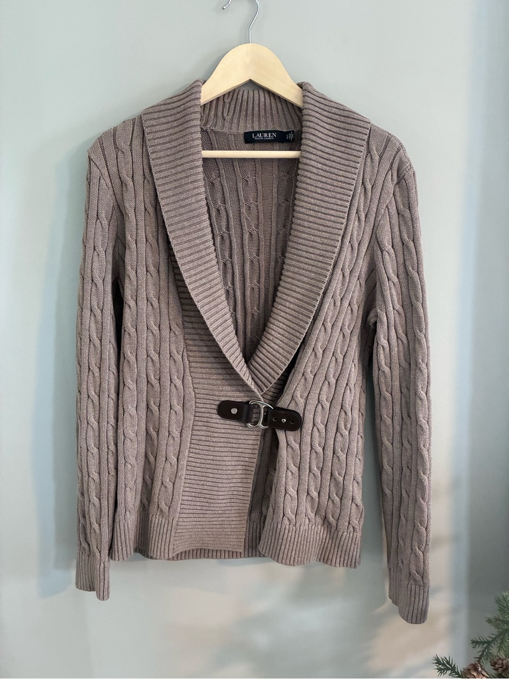 Ralph Lauren Black Label Buckled Cardigan Tan Size Large